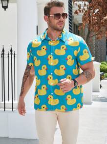 Manfinity RSRT 男士大码鴨子印花襯衫 - 黃色 - 查看 4