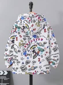 SHEIN Cậu bé Tween Chữ cái & Đồ họa hoạt hình Lót Teddy Áo trùm đầu - Nhiều màu - Xem 2