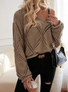 Aveloria 落肩镂空针织套头衫秋冬毛衣 - 摩卡棕 - 查看 5