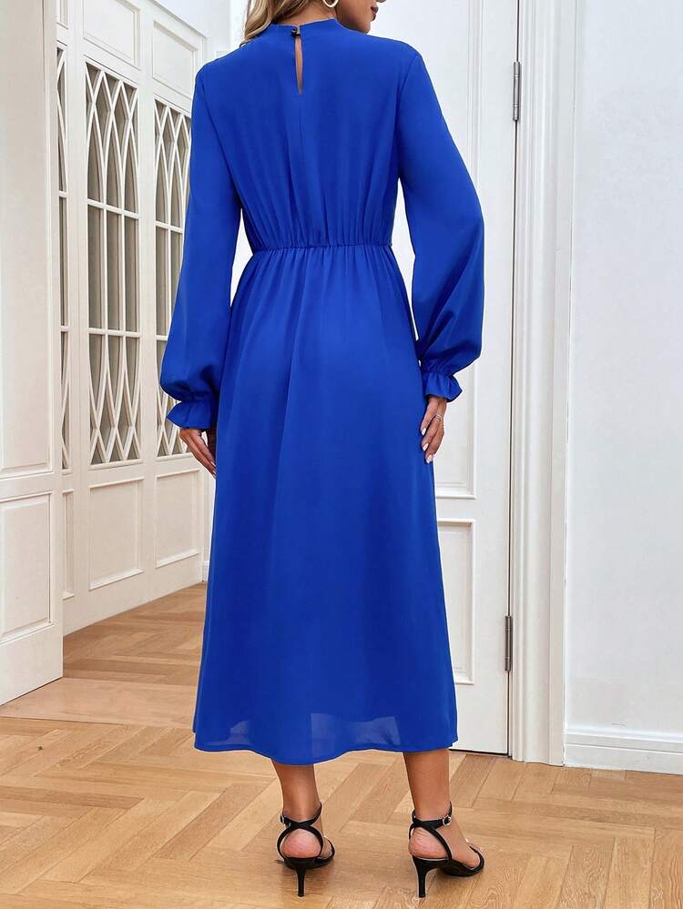 Mock Neck Flounce Sleeve Knot Front Dress Fall Cloth For Women