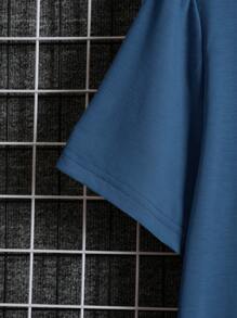 Manfinity Dauomo 男士貓和標語圖案T恤 - 藏蓝色 - 查看 3