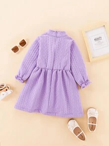 SHEIN Cô Gái Trẻ Bản vá Gấu Tay áo loe Cổ giả Đầm - Màu tím - Xem 2