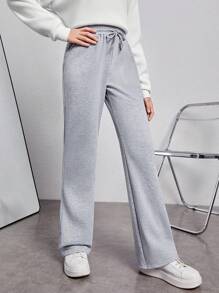 SHEIN Teen Girl Drawstring Waist Slant Pocket Sweatpants - Light Grey - View 5