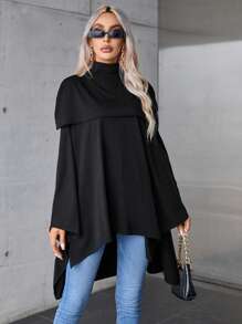 SHEIN Privé Cổ giả áo tay cánh Hem cao thấp Áo thun - màu đen - Xem 5
