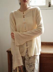 DAZY Button Up Drop Shoulder Cardigan - Apricot - View 6
