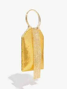 SHEIN BAE 閃亮、閃光、迷人、優雅、精緻、安靜奢華金色鋁流蘇裝飾晚宴包適合派對晚宴包、優雅水鑽水鑽、水晶裝飾、人造珍珠適合派對女孩、女士、女士、新娘完美適合派對、婚禮、舞會、晚宴/宴會送給女性的最佳禮物 - 金色 - 查看 2