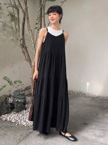 FRIFUL Buộc lại Xù Hoa Sen Váy Dây - màu đen - Xem 2