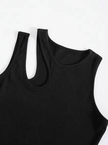 INAWLY Plus Cut Out Asymmetrical Neck Crop Top - Black - View 3