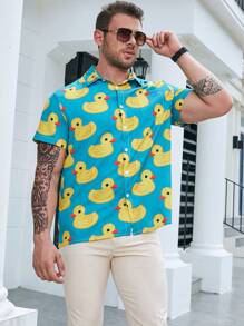 Manfinity RSRT 男士大码鴨子印花襯衫 - 黃色 - 查看 6