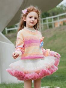 Young Girl 1pc Colorblock Floral Patched Sweater - Multicolor - View 7