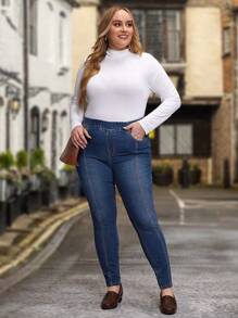 EMERY ROSE Plus High Waist Skinny Jeans - Dark Wash - View 4