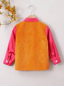 SHEIN 女小童撞色翻蓋口袋燈芯絨大衣不帶T恤 - 彩色 - 查看 2