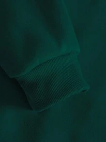 男士字母圖案袋鼠口袋抽繩加絨內裏連帽衫 - 墨綠色 - 查看 3