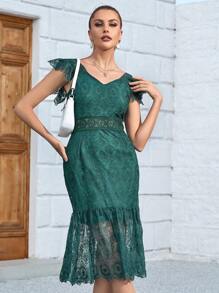 Eilly Bazar Ruffle Trim Lace Dress