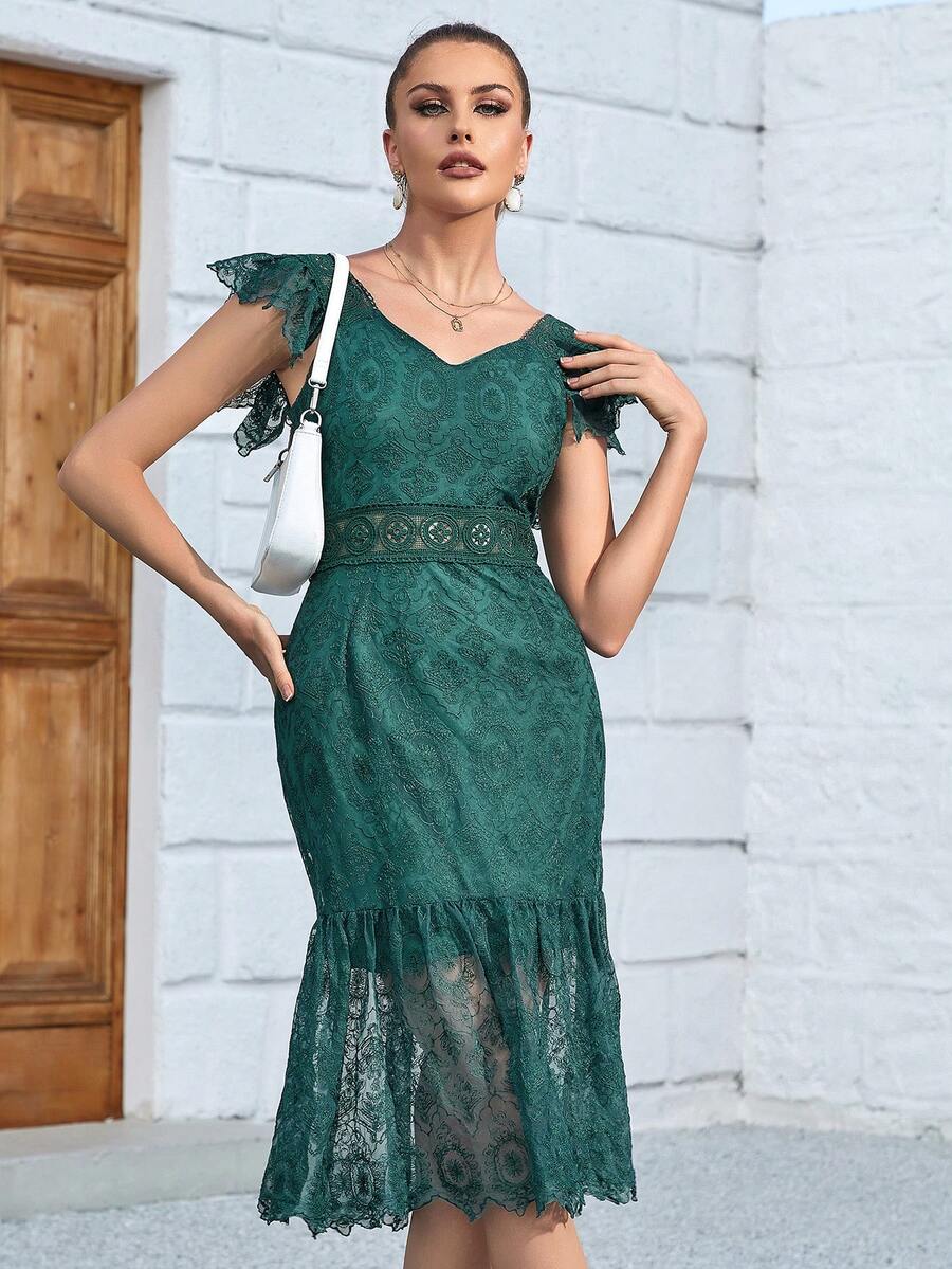 Eilly Bazar Ruffle Trim Lace Dress