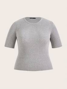 SHEIN BASICS Plus Solid Knit Top - Light Grey - View 7