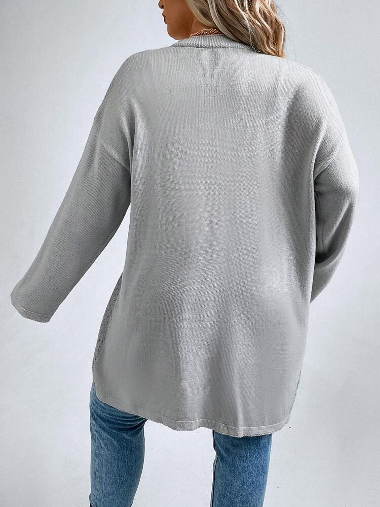Plus Size Pointelle Knit Drop Shoulder Cardigan