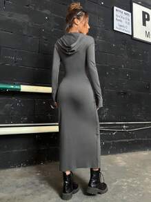 SHEIN EZwear Vestido ajustado con puntada con capucha - Gris - Ver 2