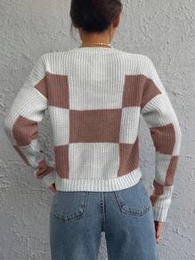 EURMUSE Checker Pattern Drop Shoulder Cardigan - trắng - Xem 2