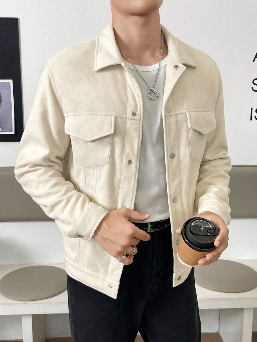 GENTILAND Áo khoác ngoài cài nút phía trước không có áo phông - Màu be - Xem 1