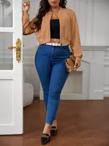 SHEIN Essnce Vestes grandes tailles Fermeture éclair Casual Unicolore