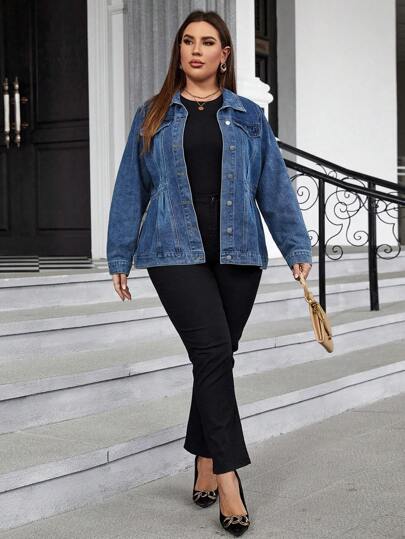 EMERY ROSE Plus Flap Pocket Denim Jacket Elegant