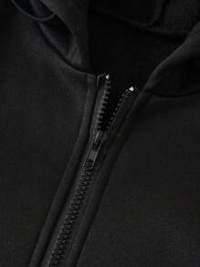 SHEIN EZwear 萬聖節骷髏水鑽拉鏈開襟抽繩連帽衫 - 黑色 - 查看 3