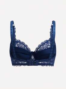 Floral Lace Underwire Bra Lingerie - Navy Blue - View 9