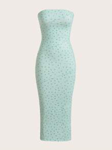 SHEIN Qutie 碎花抹胸緊身連衣裙 - 彩色 - 查看 1