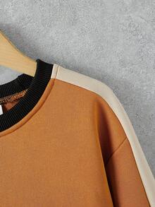 Tween Boy Contrast Side Seam Drop Shoulder Sweatshirt - Brown - View 4