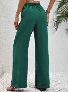 SHEIN LUNE Knot Waist Wide Leg Pants Fall Cloth For Women - Dark Green - View 2