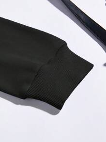 SHEIN EZwear 加大码雕塑字母图案袋鼠口袋抽绳保暖内衬卫衣 - 黑色 - 查看 4