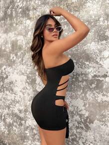 SHEIN SXY Cut Out Tube Unitard Romper - Black - View 5