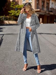 SHEIN Frenchy 千鳥格印花雙排釦腰帶花呢外套 - 黑與白 - 查看 4