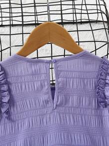 SHEIN Vestido de verano de estilo informal con hombros descubiertos y espalda con botones, color lila, para niñas jóvenes - Lila Púrpura - Ver 5