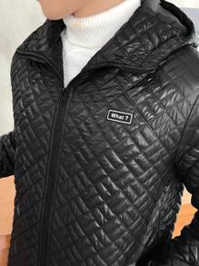 Manfinity VCAY Loose-Fit Men's Letter Patched Hooded Quilted Coat - Black - View 3