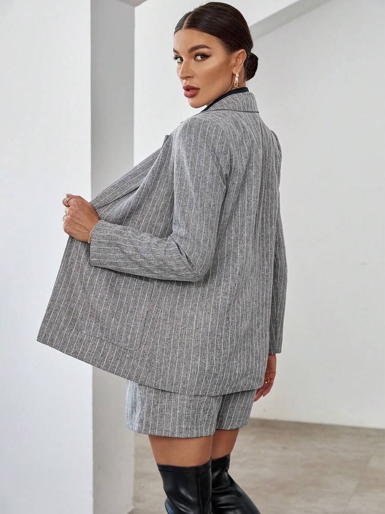 Striped Print Single Button Blazer & Shorts
