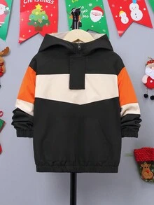 SHEIN Tween Boy Colorblock Hooded Thermal Lined Jacket - Multicolor - View 2
