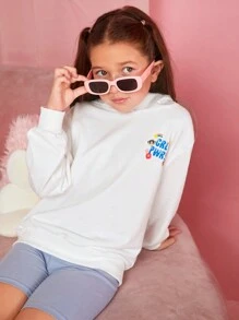 THE POWERPUFF GIRLS X SHEIN Tween Girl Letter Graphic Hoodie - White - View 1