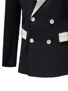 Manfinity Mode Men Contrast Panel Double Breasted Blazer & Suit Pants - Black - View 3