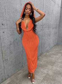 VaVaBold 素色連帽背心洋裝 - 亮橙色 - 查看 5