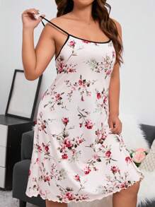 Cộng với váy ngủ Cami Pajama in hoa tương phản - Màu Hồng baby - Xem 4