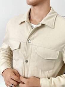 GENTILAND Áo khoác ngoài cài nút phía trước không có áo phông - Màu be - Xem 5