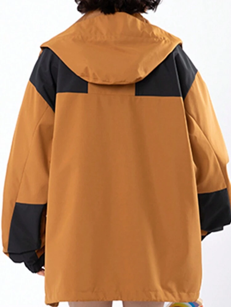 Men Colorblock Drawstring Hooded Sports Jacket Workout Tops