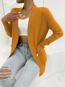 AAmilife Open Front Pocket Side Cardigan,Long Sleeve Tops - Mustard Yellow - View 6