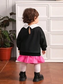 Baby Girl Car & Letter Graphic Contrast Collar Tee & Pleated Skirt - Multicolor - View 2