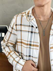 Manfinity VCAY 1pc Loose Fit Men Plaid Print Zip Up Hooded Jacket - Multicolor - View 5