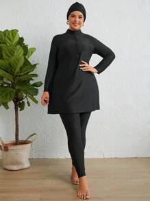 Swim Mulvari 大码前拉链全身布基尼带泳帽夏季阿拉伯服装