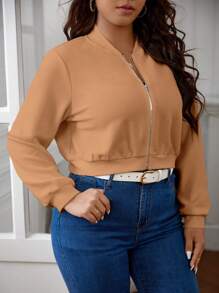 SHEIN Essnce Vestes grandes tailles Fermeture éclair Casual Unicolore