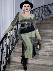 Calvaya 大碼萬聖節撞色毛衣洋裝不附腰帶 - 彩色 - 查看 1